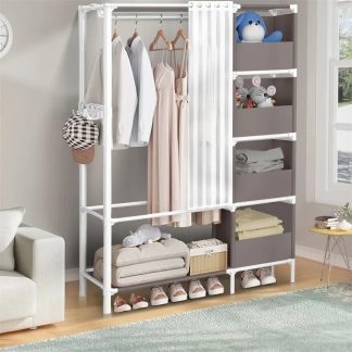 Gray Portable Closet – Large Wardrobe Storage with 3 Hanging Rods & 6 Shelves